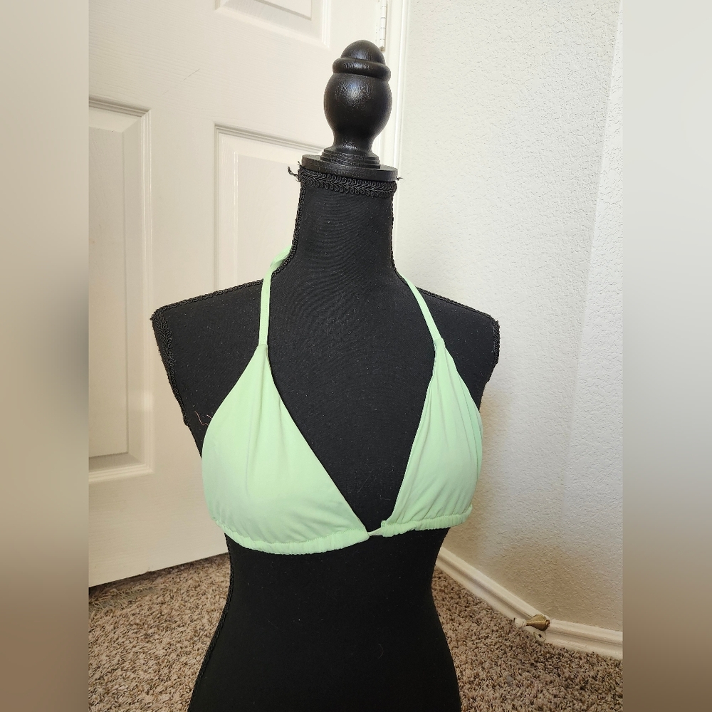 437 Mint Green Halter Triangle String Bikini Top L - image 8